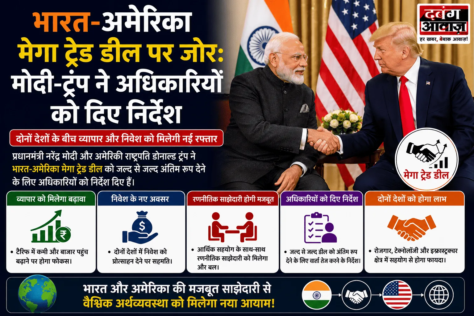 भारत-अमेरिका मेगा ट्रेड डील पर जोर: मोदी-ट्रंप ने अधिकारियों को दिए निर्देश