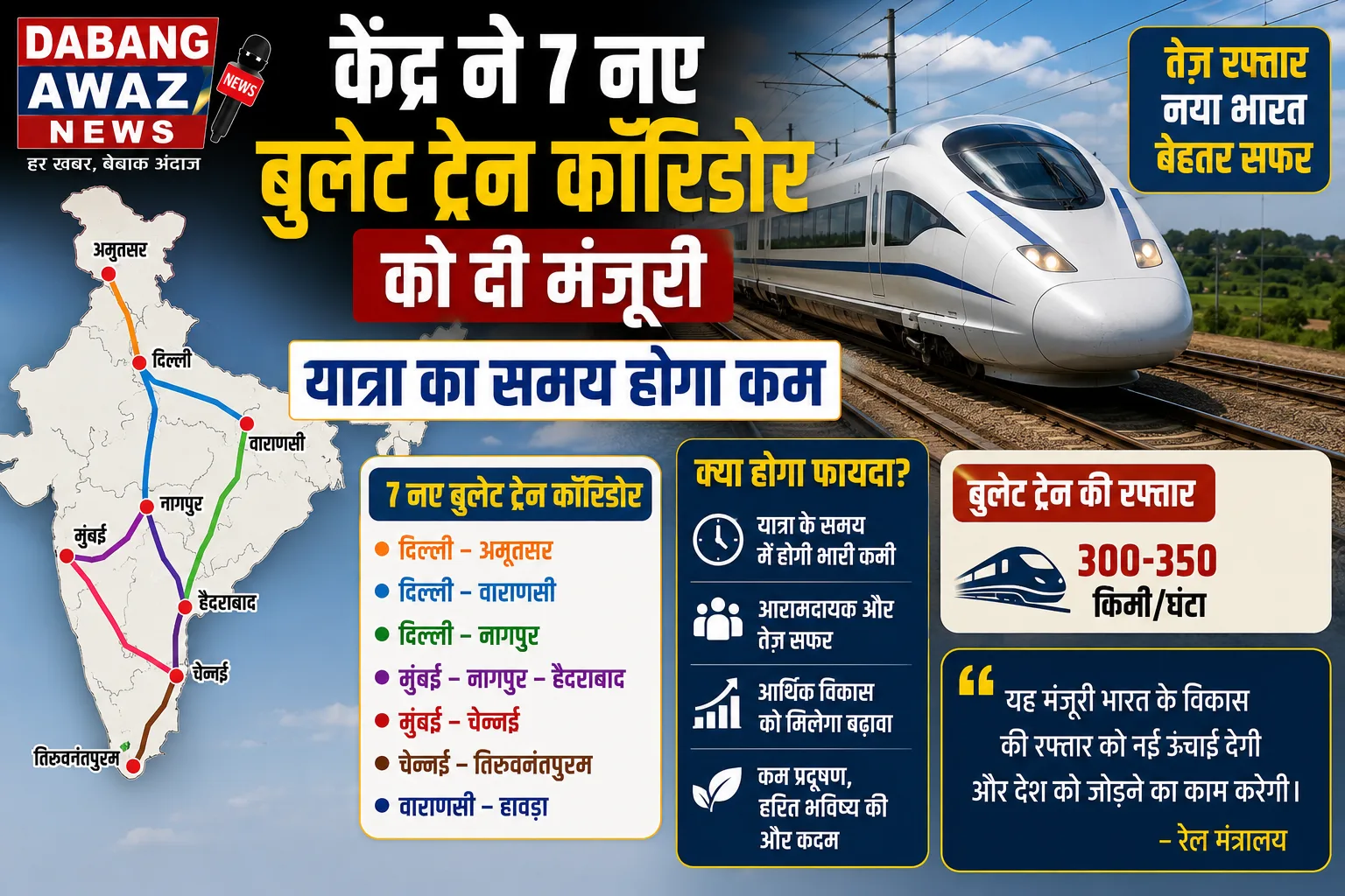 केंद्र ने 7 नए बुलेट ट्रेन कॉरिडोर को दी मंजूरी, यात्रा का समय होगा कम