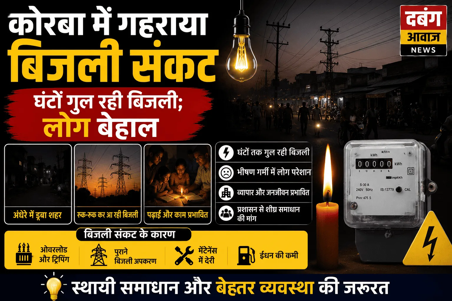 कोरबा में गहराया बिजली संकट, घंटों गुल रही बिजली; लोग बेहाल