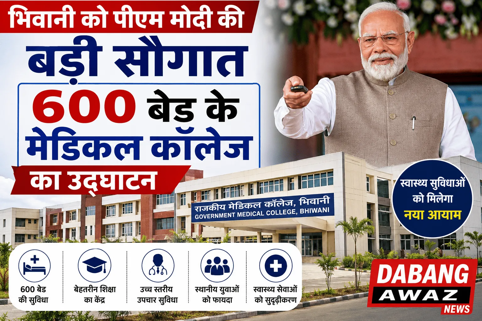भिवानी को पीएम मोदी की बड़ी सौगात: 600 बेड के मेडिकल कॉलेज का उद्घाटन