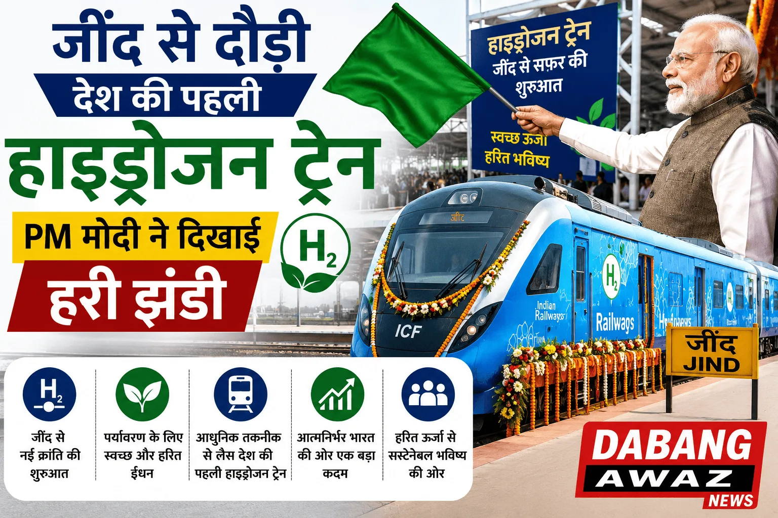 जींद से दौड़ी देश की पहली हाइड्रोजन ट्रेन, PM मोदी ने दिखाई हरी झंडी