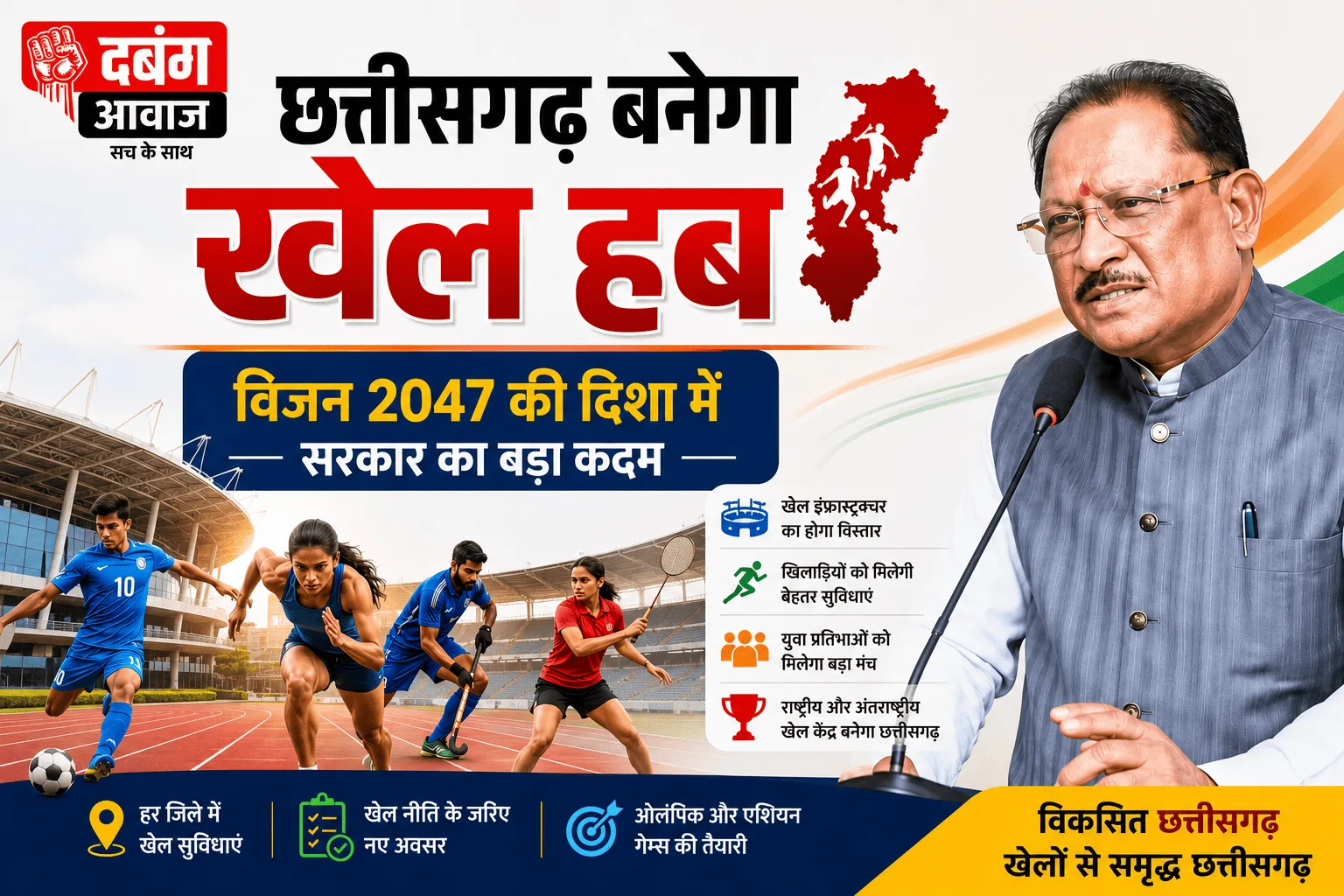 छत्तीसगढ़ बनेगा खेल हब: विजन 2047 की दिशा में सरकार का बड़ा कदम