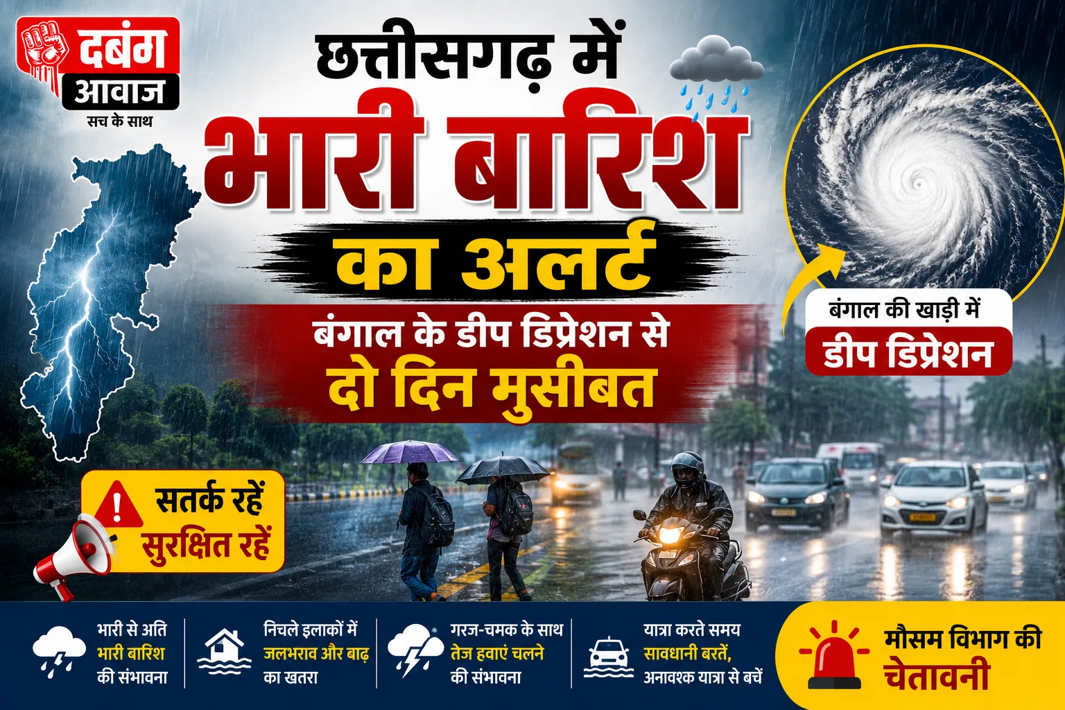 छत्तीसगढ़ में भारी बारिश का अलर्ट: बंगाल के डीप डिप्रेशन से दो दिन मुसीबत