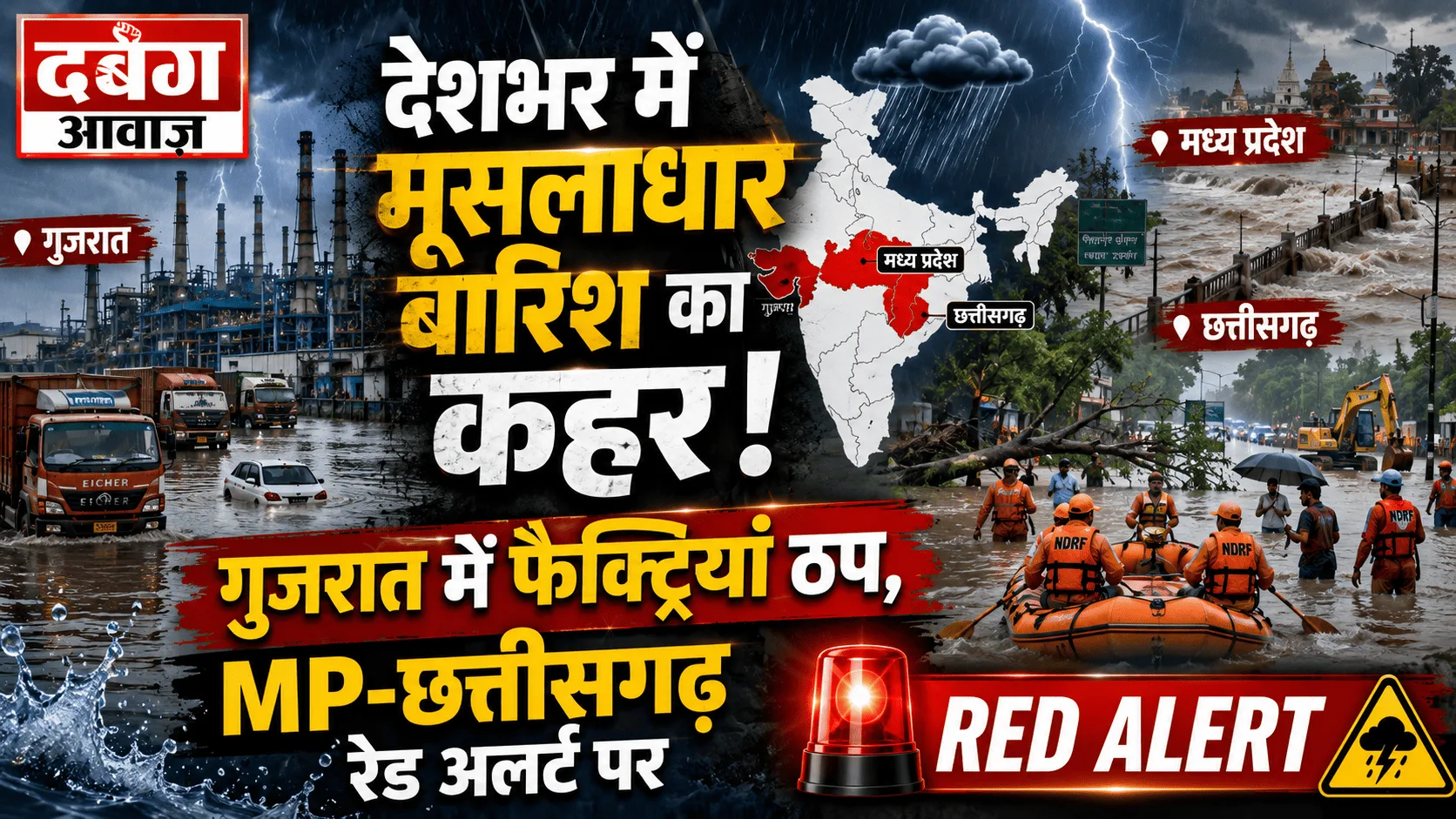 देशभर में मूसलाधार बारिश का कहर: गुजरात में फैक्ट्रियां ठप, MP-छत्तीसगढ़ रेड अलर्ट पर