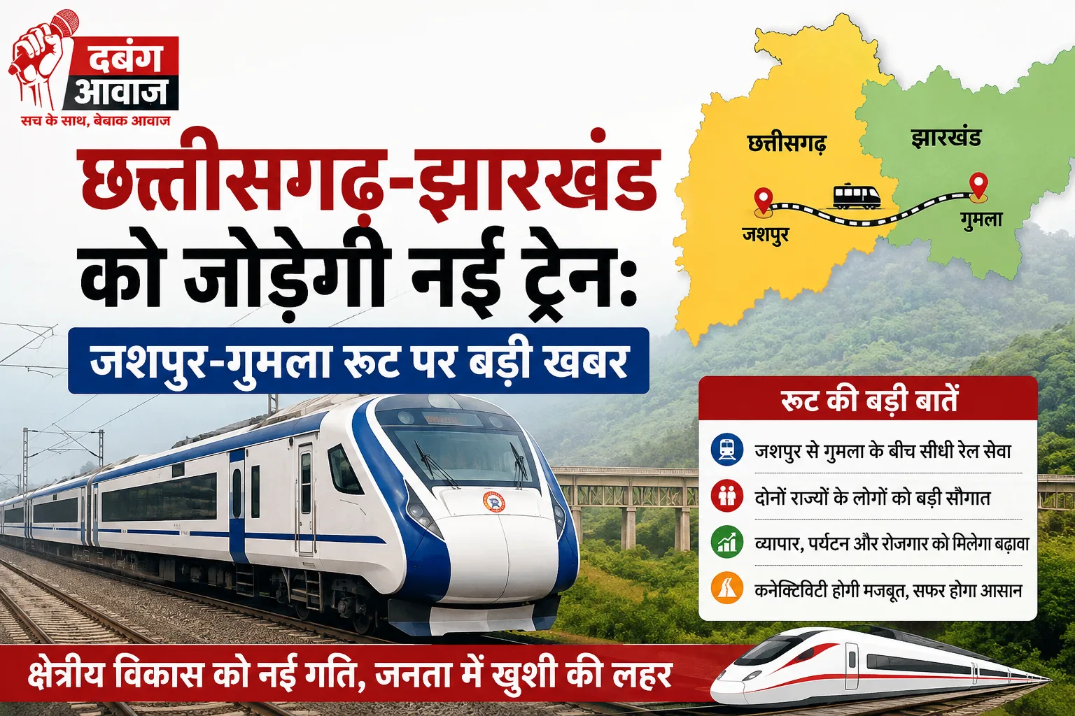 छत्तीसगढ़-झारखंड को जोड़ेगी नई ट्रेन: जशपुर-गुमला रूट पर बड़ी खबर